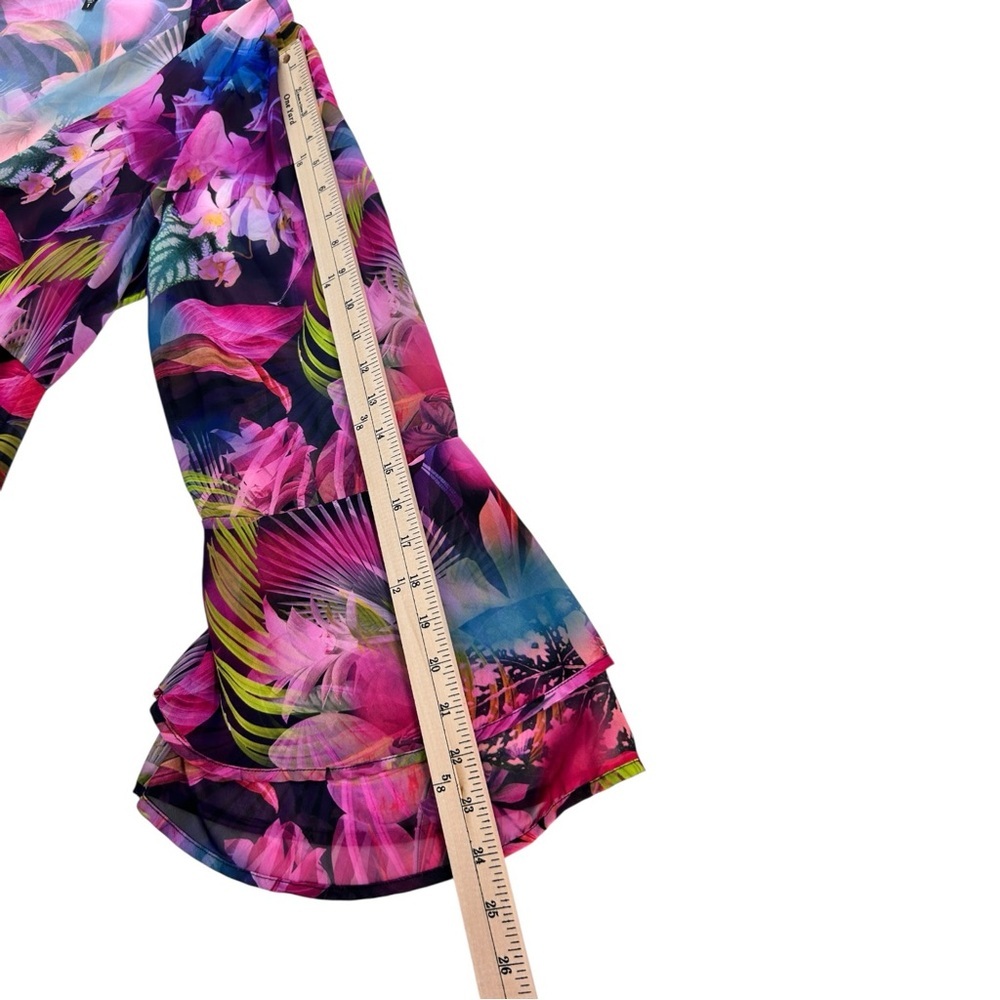 Torrid Women Tropical Floral Duster Kimono  Size 1X (14–16) Pink Blue Sheer Boho - Picture 3 of 8